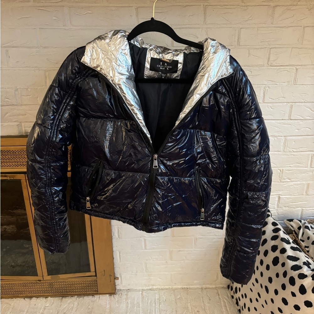 Navy & Silver Hooded Puffer Jacket